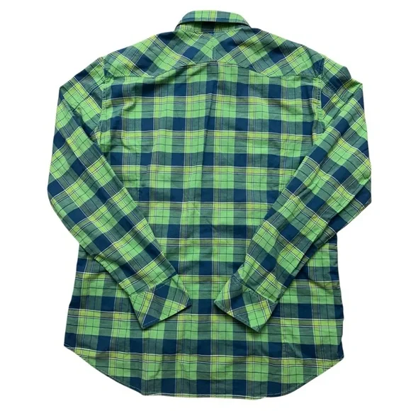 Diesel Shirt Mens Size 2XL Long Sleeve Pearl Snap Button Western Plaid Green - Picture 3 of 4